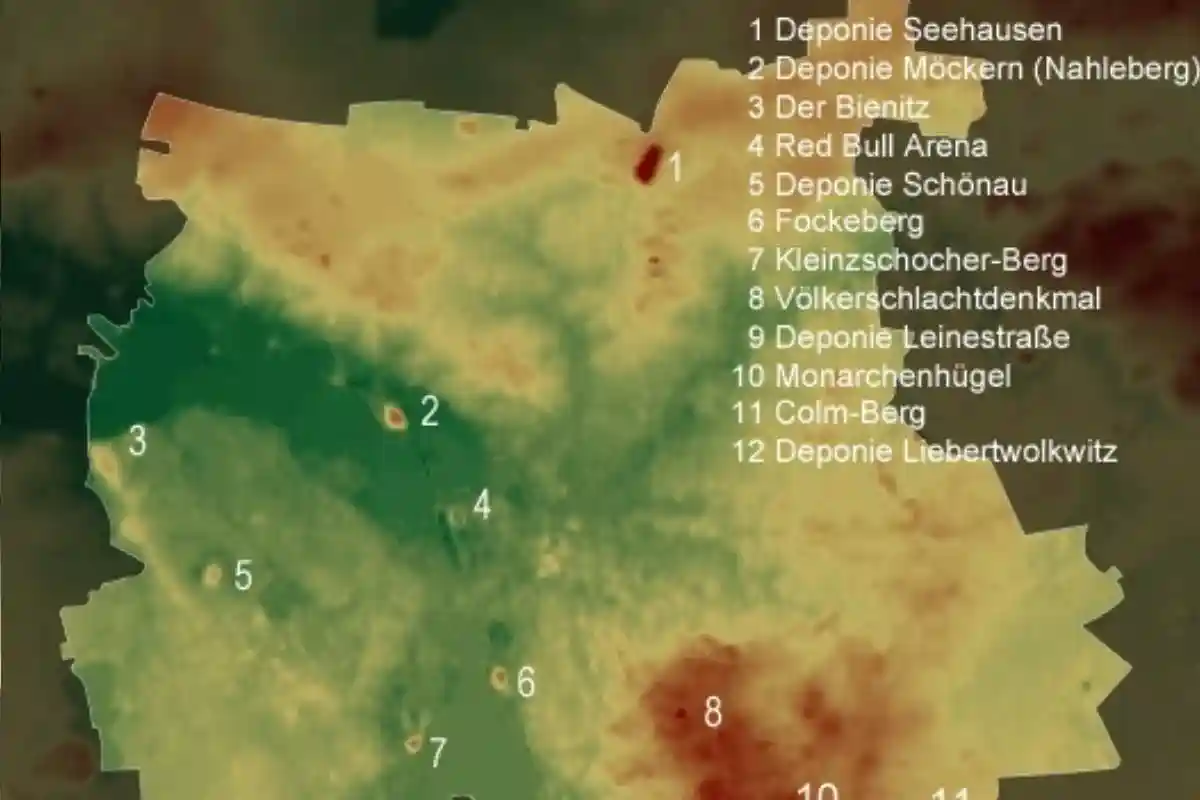 Топографическая карта Лейпцига с указанием высот. Фото: Leipzig_topo / wikipedia.org