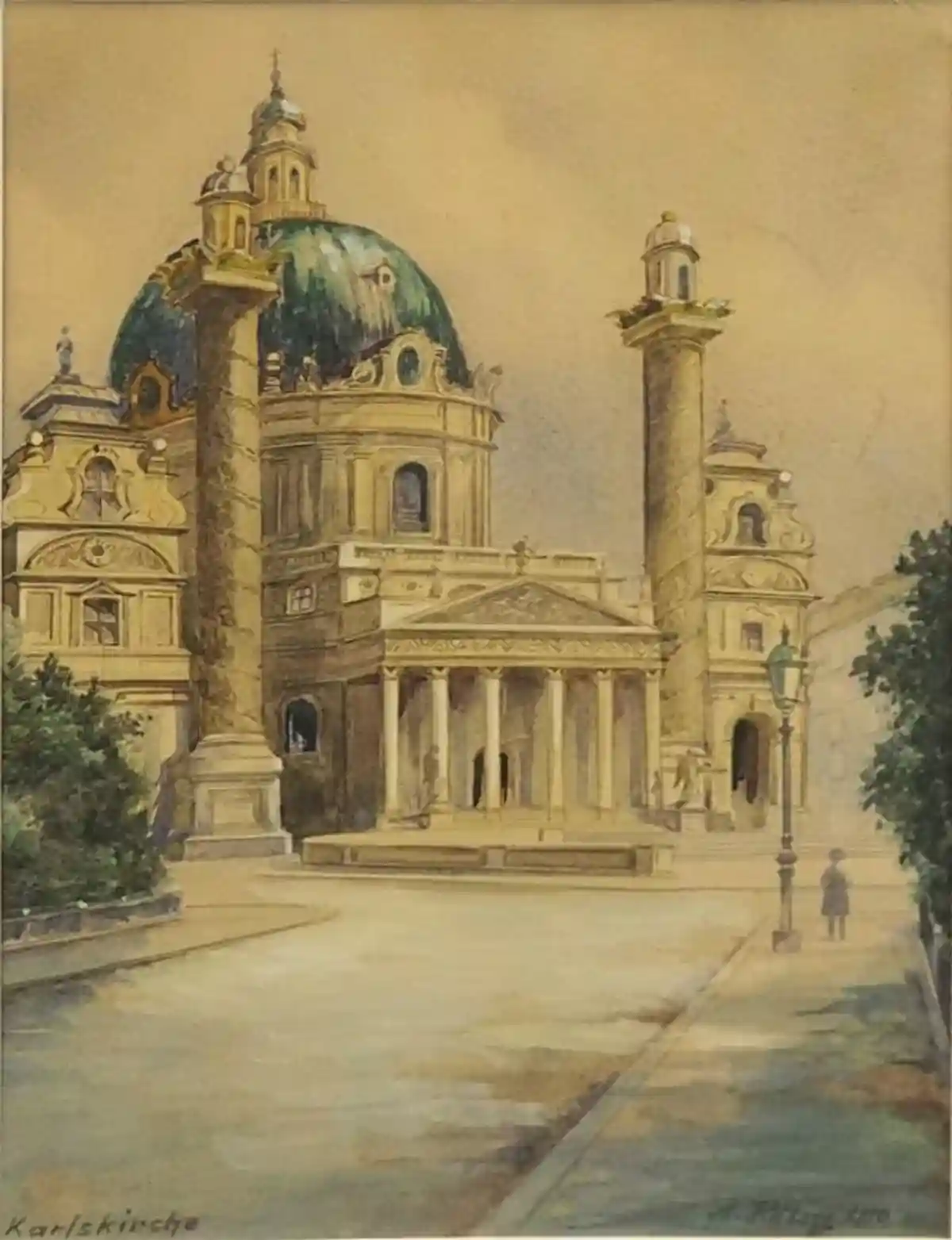 Картина Гитлера на аукционе, изображена церковь Карлскирхе в Вене. Фото: www.auktionshausweidler.de