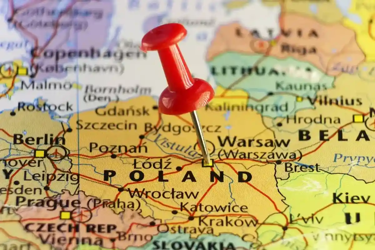 Карта с обозначением Польши