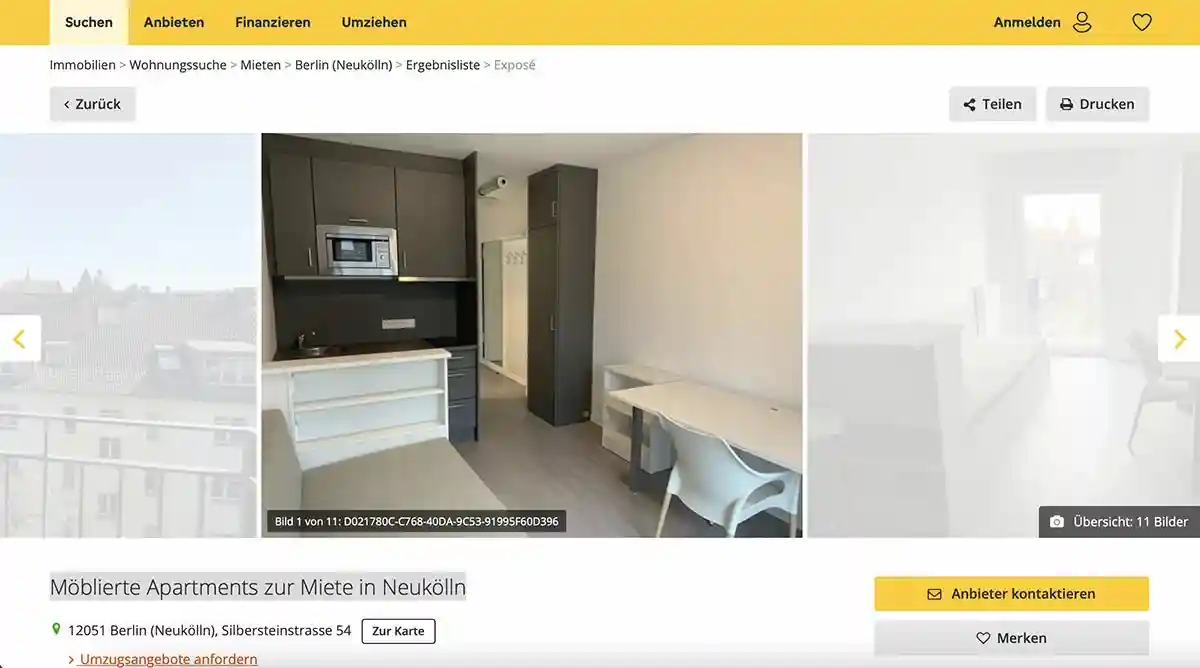 1-комнатная квартира в Берлине с мебелью за 548 евро в месяц. Фото: immowelt.de