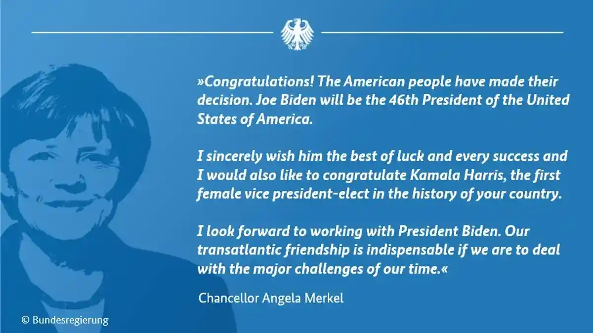 Поздравление Меркель с победой Байдена на странице в Твиттер фото