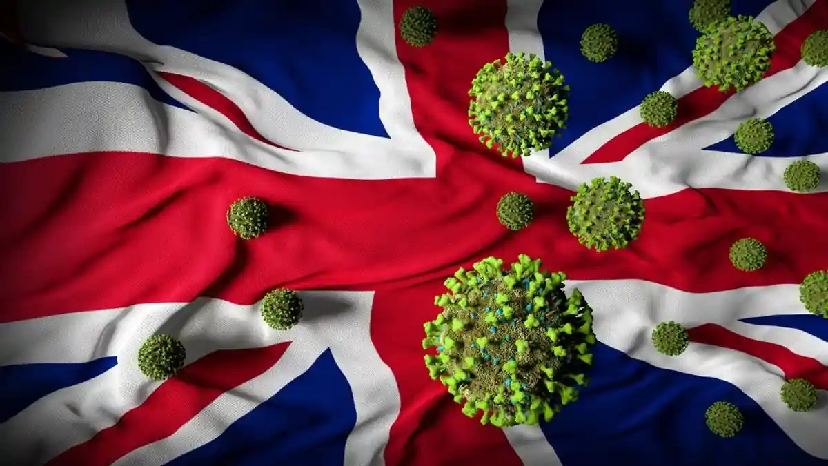 британский COVID, флаг Великобритании и вирус