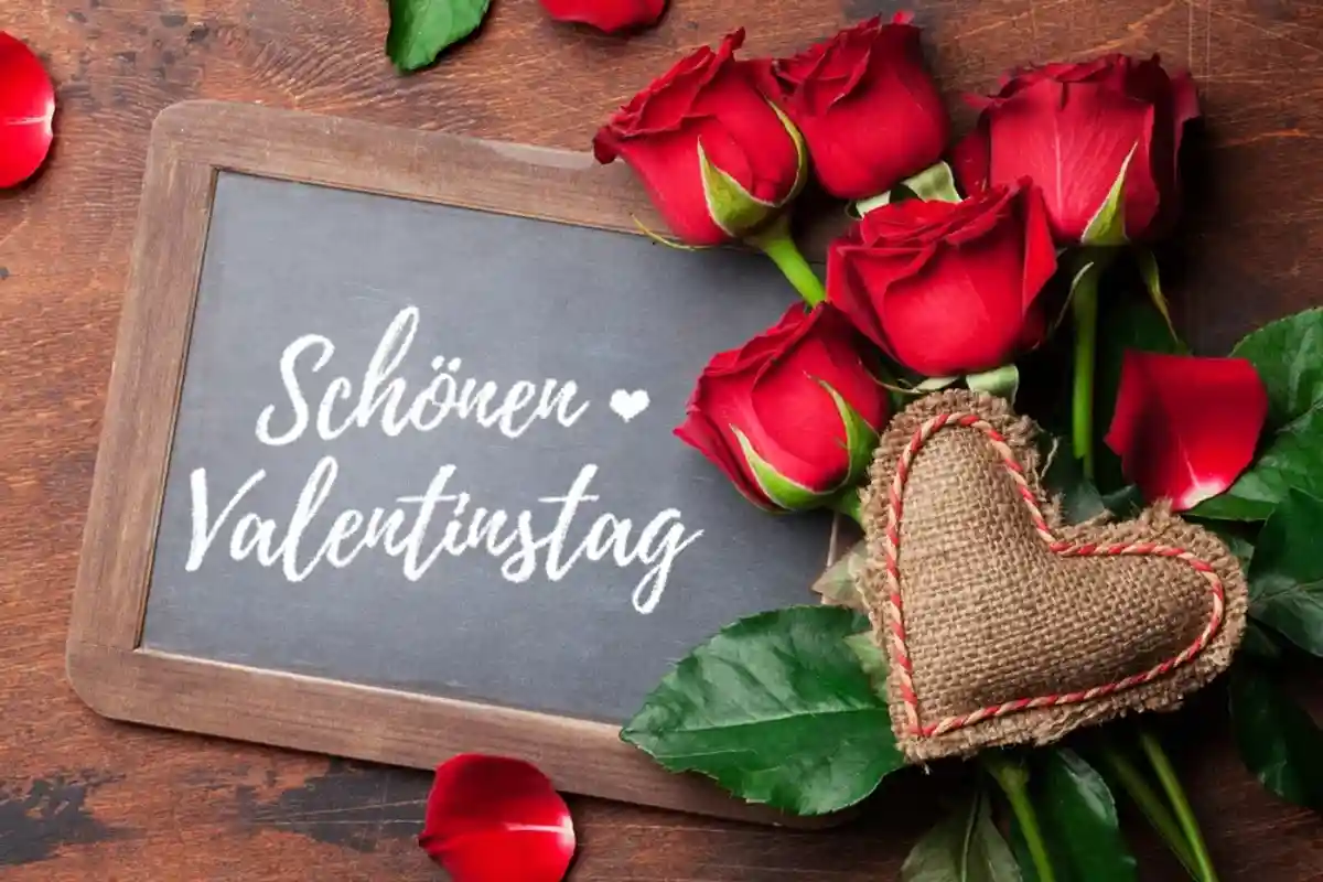 букет роз и поздравление с Днем Валентина по-немецки фото