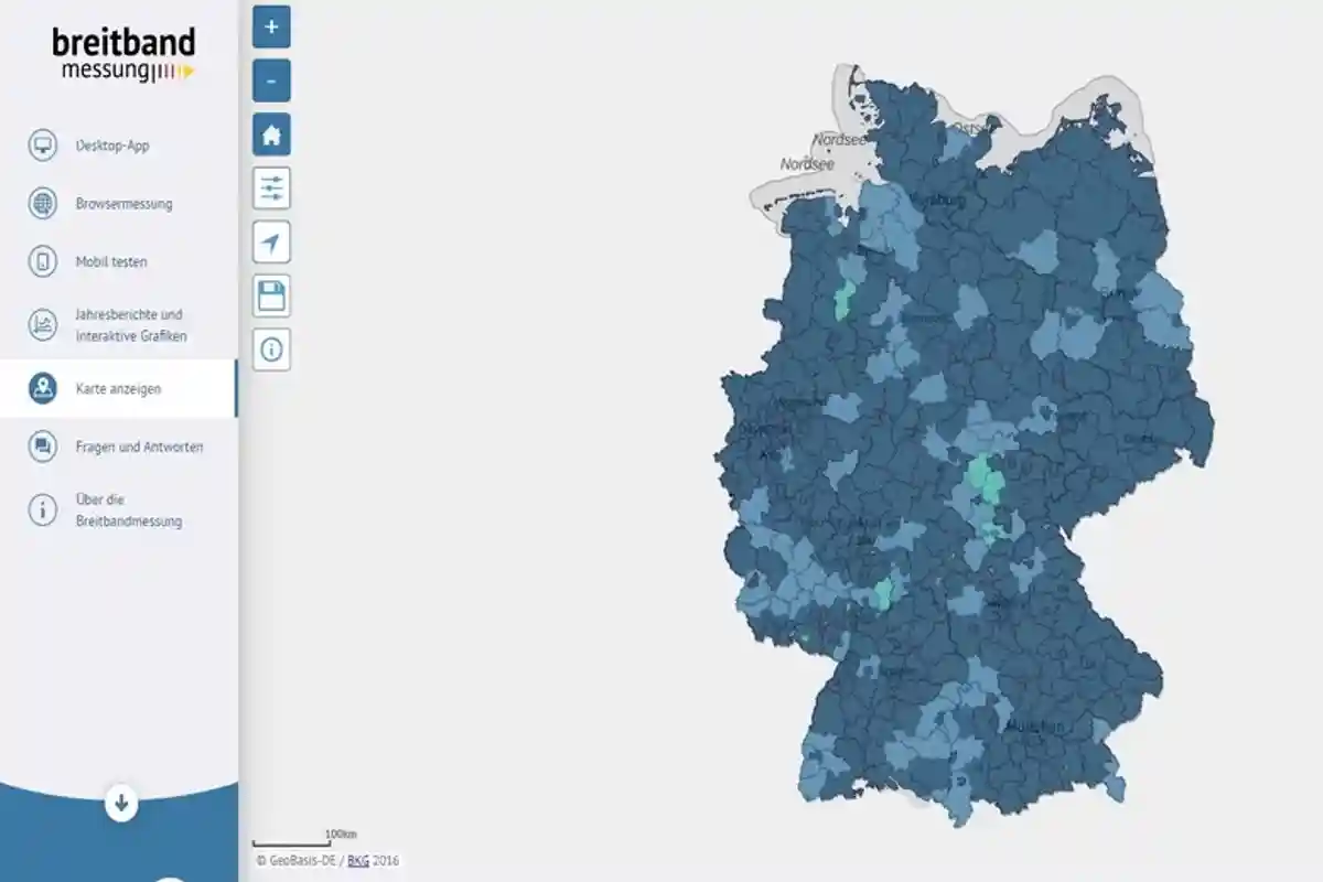 Карта покрытия мобильной сети пятого поколения в Германии от Breitbandmessung.