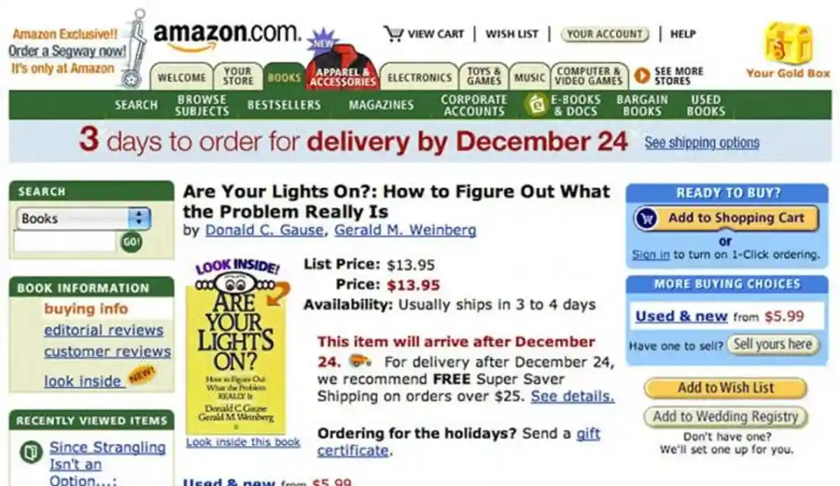 Одна из первых версий интернет-магазина Амазон. Скриншот: amazon.com