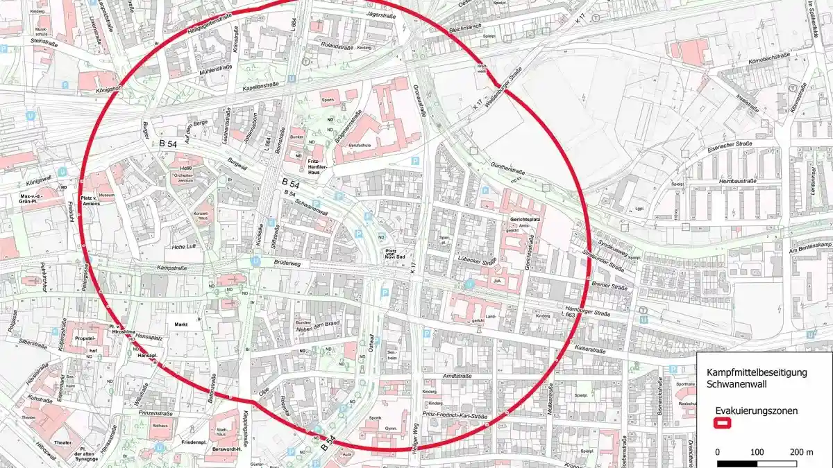 Эвакуация в Дортмунде возможна в пределах этого радиуса. Скриншот: Stadt Dortmund