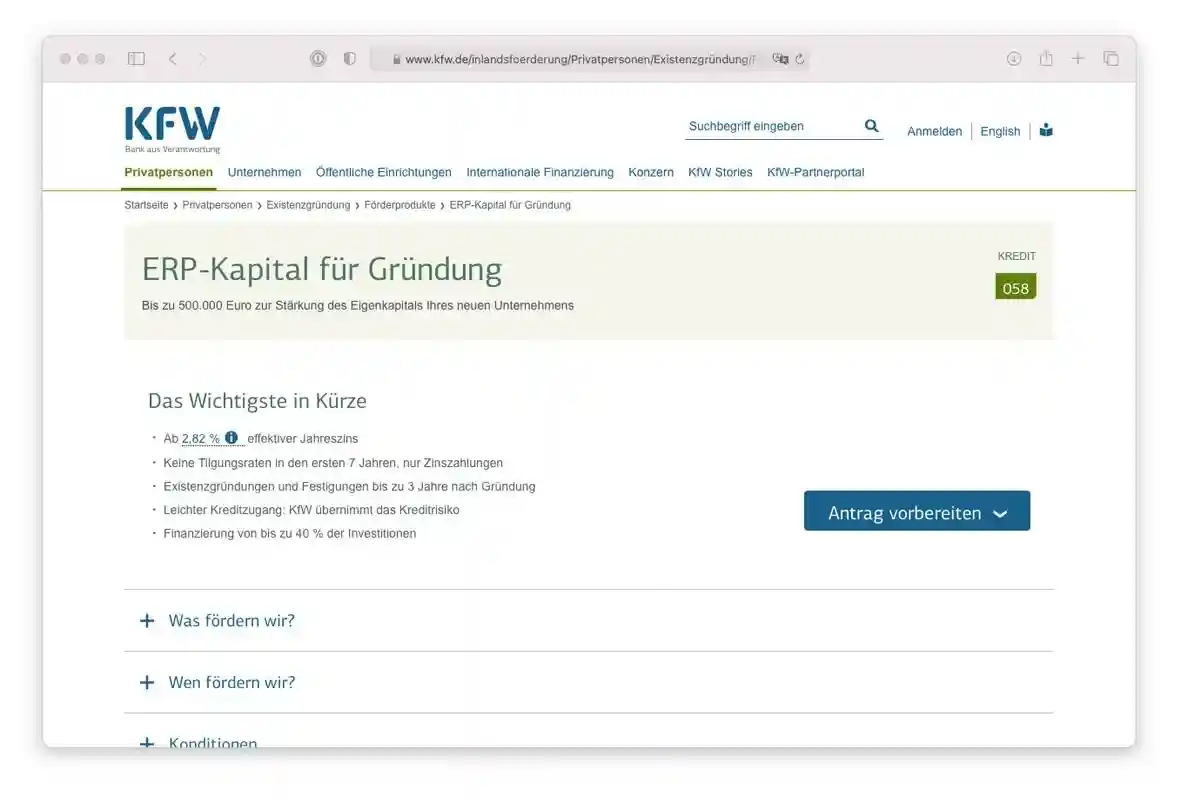 Описание процентной ставки на сайте банка KFW. Скриншот: kfw.de
