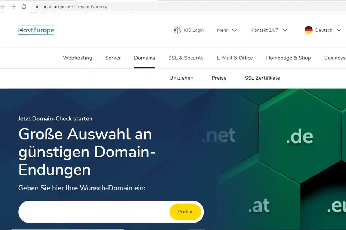 Пример регистрации доменного имени в Германии. Скриншот: hosteurope.de
