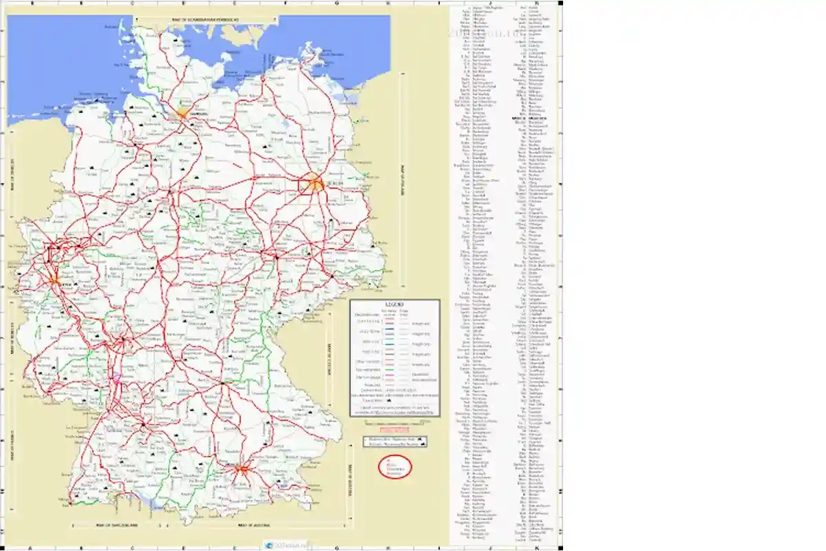 Карта железных дорог Германии.