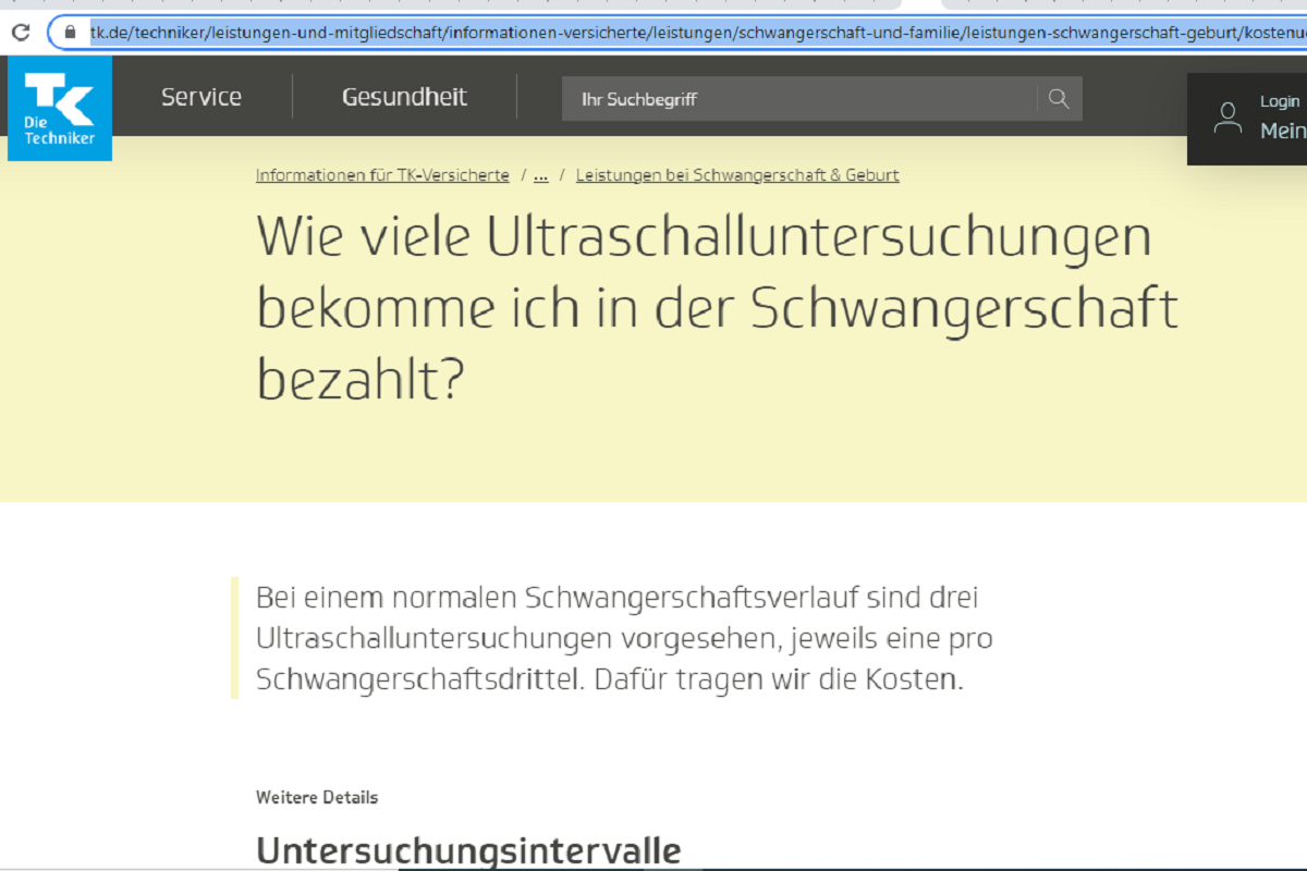Информация об услугах страховой. Скриншот: tk.de
