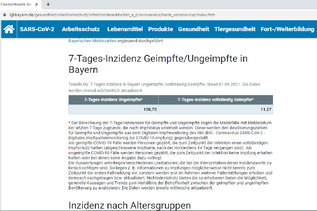 Данные по COVID-19 из Баварии. Скриншот: lgl.bayern.de
