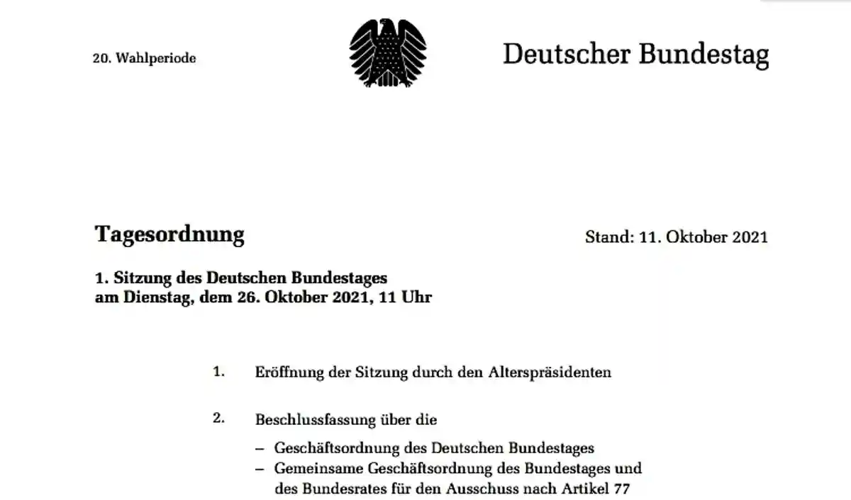 Первое заседание Бундестага-2021 Фото: Автор: скриншот документа с сайта bundestag.de