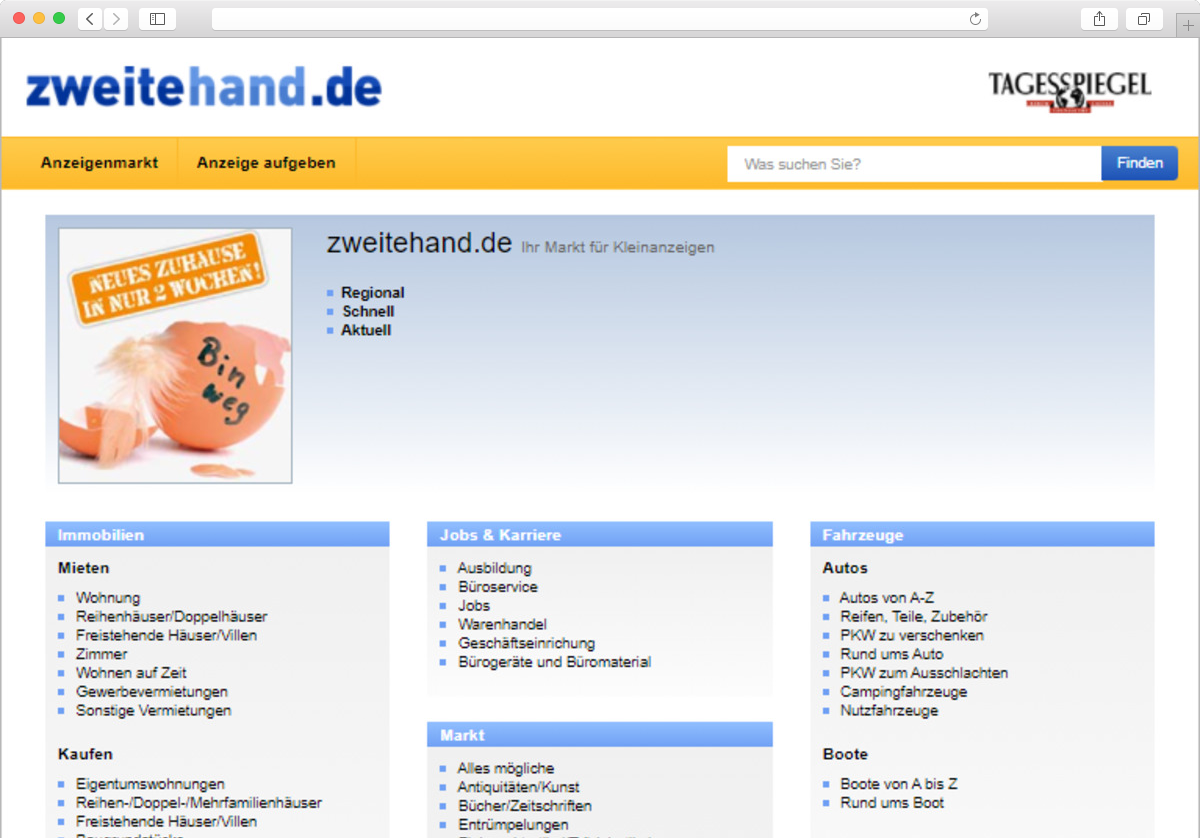 Главная страница сайта zweitehand.de