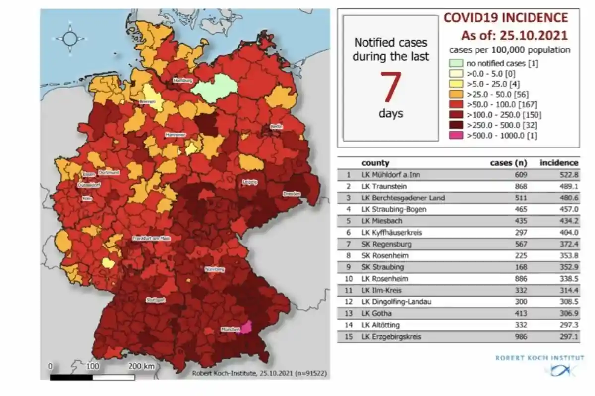 Случаи заболевания COVID-19 в Германии. На 25.10.21. Фото: rki.de.