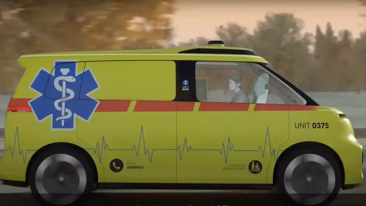 Прототип автономной машины скорой помощи на основе ID Buzz. Фото: скриншот с YouTube-канала Volkswagen Nutzfahrzeuge