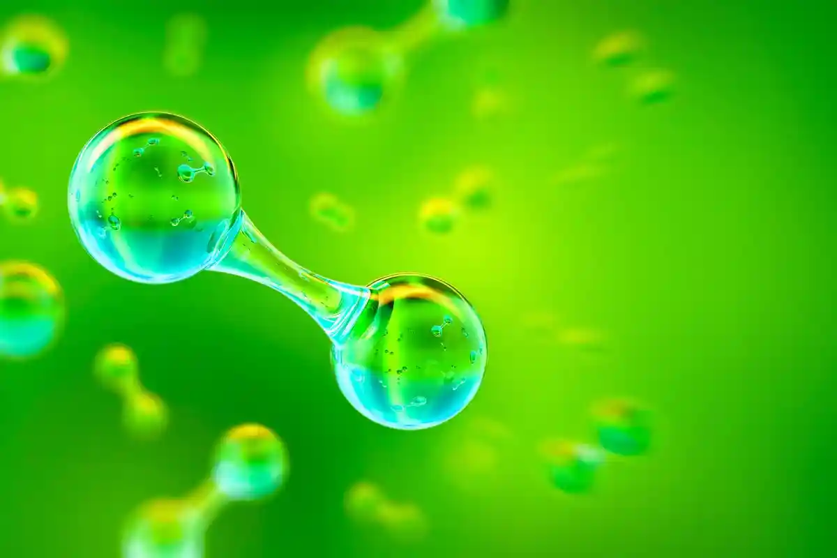 Молекула газа зеленого водорода H2 Фото: Corona Borealis Studio /Shutterstock.com