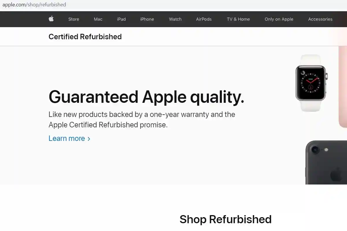 Восстановленные товары могут продаваться под видом новых. Скриншот: Apple.com