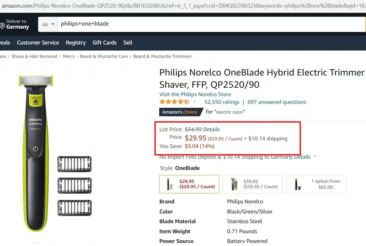 Товар без скидки, может быть дешевле товара с большим дисконтом. Скриншот: Amazon.com