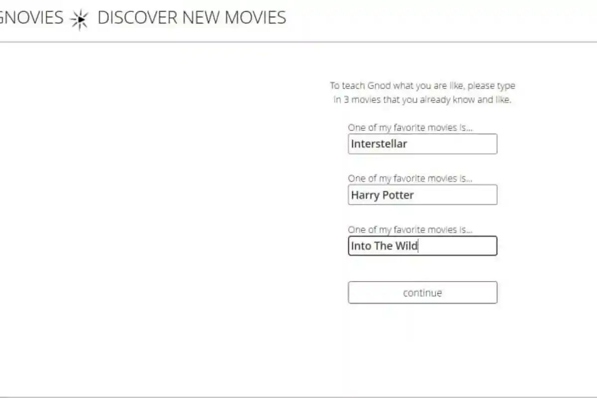 Выбрать фильм, музыку или книгу. Скриншот: gnod.com