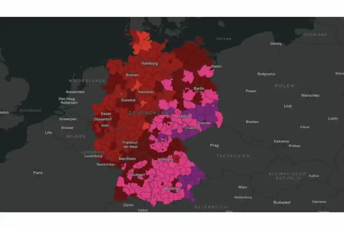 Заболеваемость коронавирусом в Германии по всей стране. Фото: experience.arcgis.com.