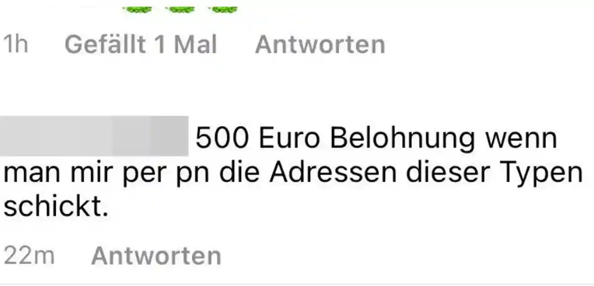 Этот пользователь Instagram предлагает 500 евро в обмен на информацию о подозреваемом. Скриншот / instagram.com
