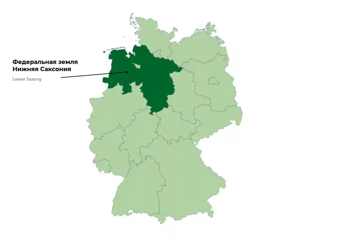 Федеральная земля Нижняя Саксония на карте.