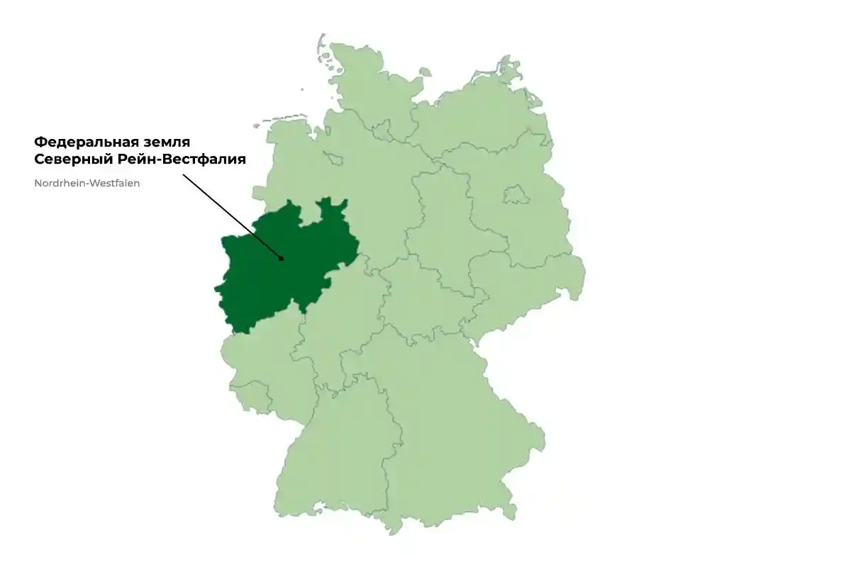 Федеральная земля Северный Рейн-Вестфалия на карте.