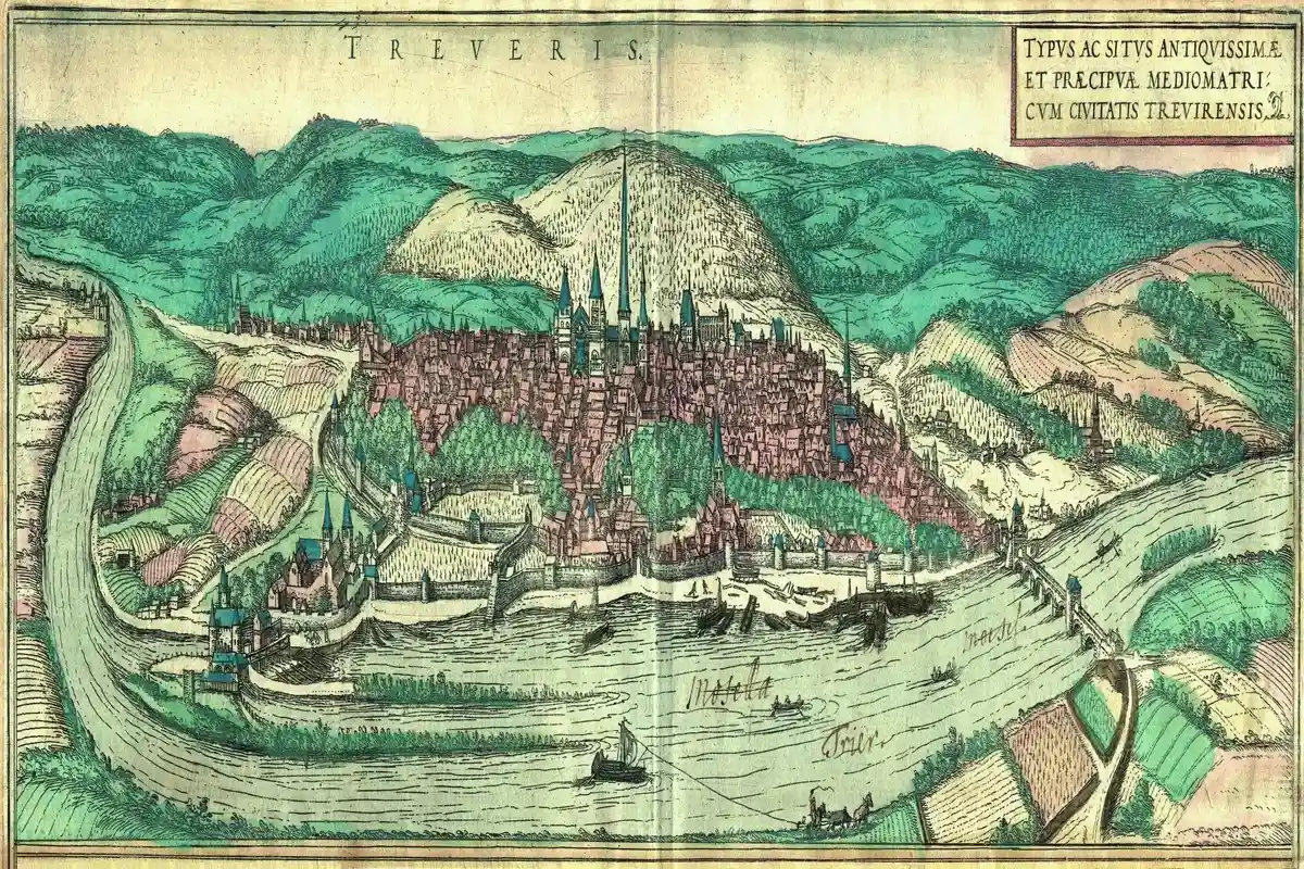 Гравюра, город Трир в 1572 году. Фото: Georg Braun / wikipedia.org