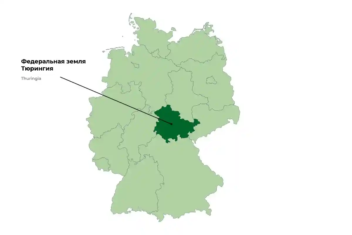 Федеральная земля Тюрингия на карте.