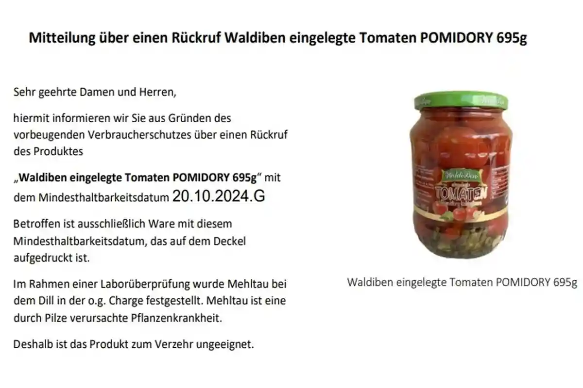 Маринованные томаты. Фото: lebensmittelwarnung.de