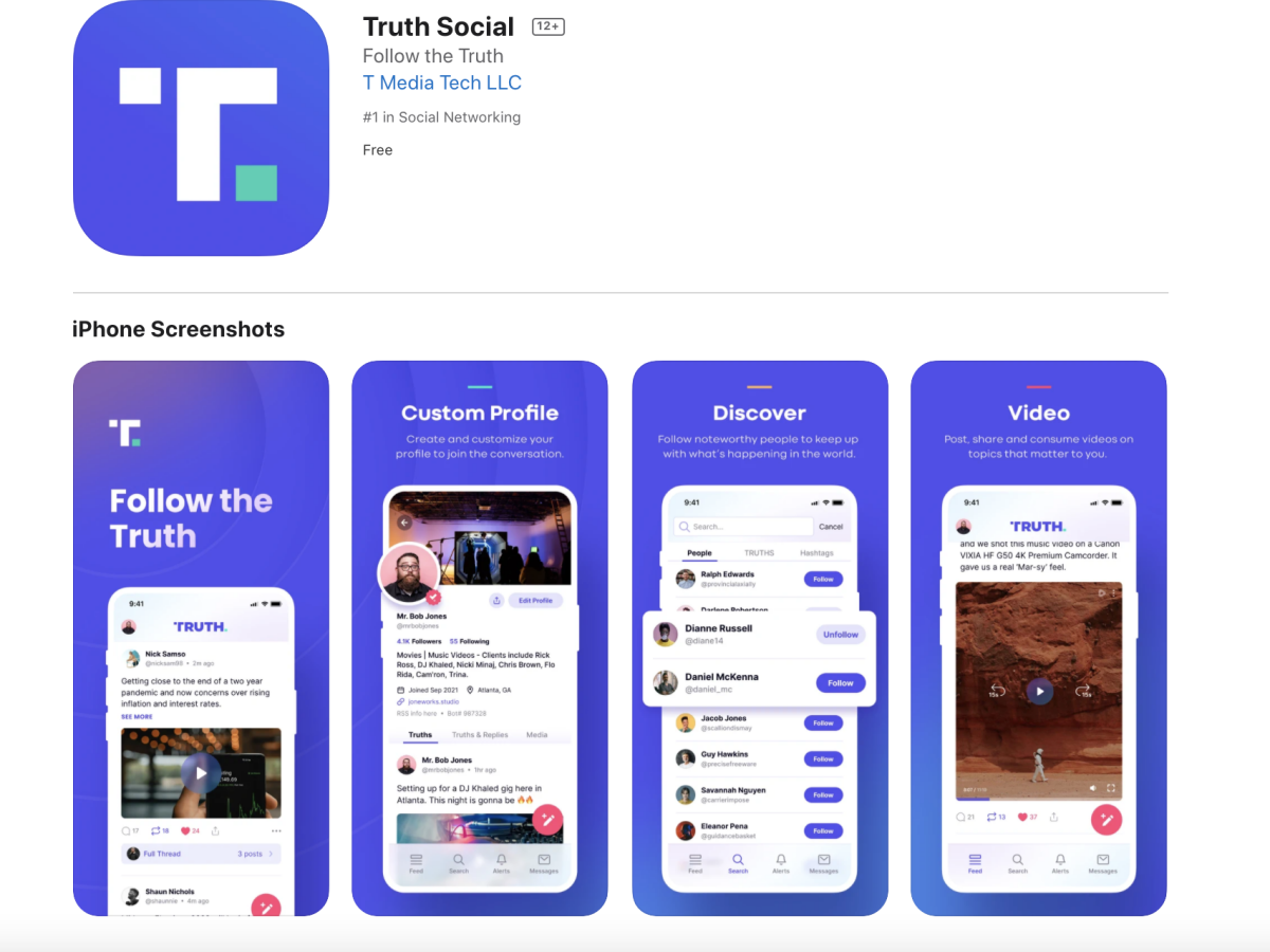 Truth Social — социальная сеть Дональда Трампа. Скриншот: Appstore