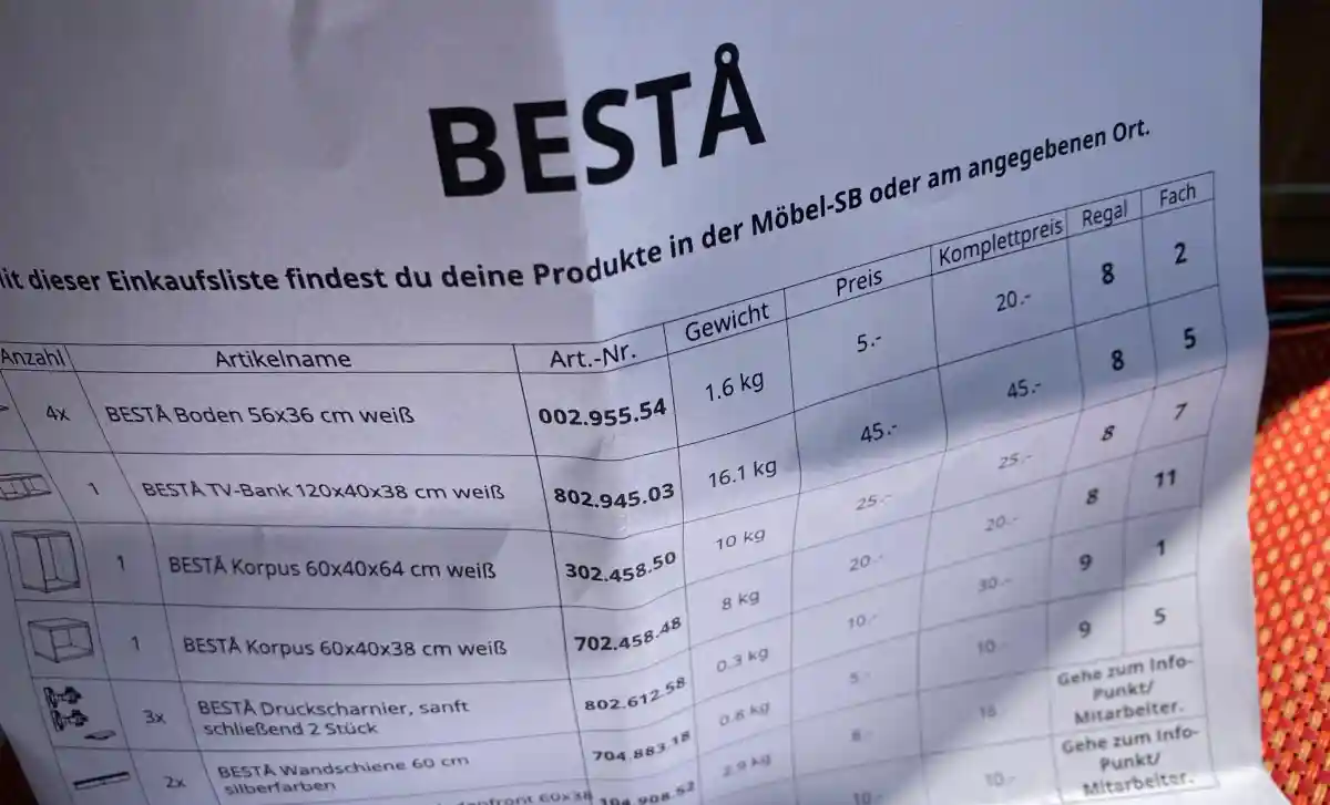 Прайс-лист для стеллажа Besta. Фото: Kamila Schmidt / aussiedlerbote.de     