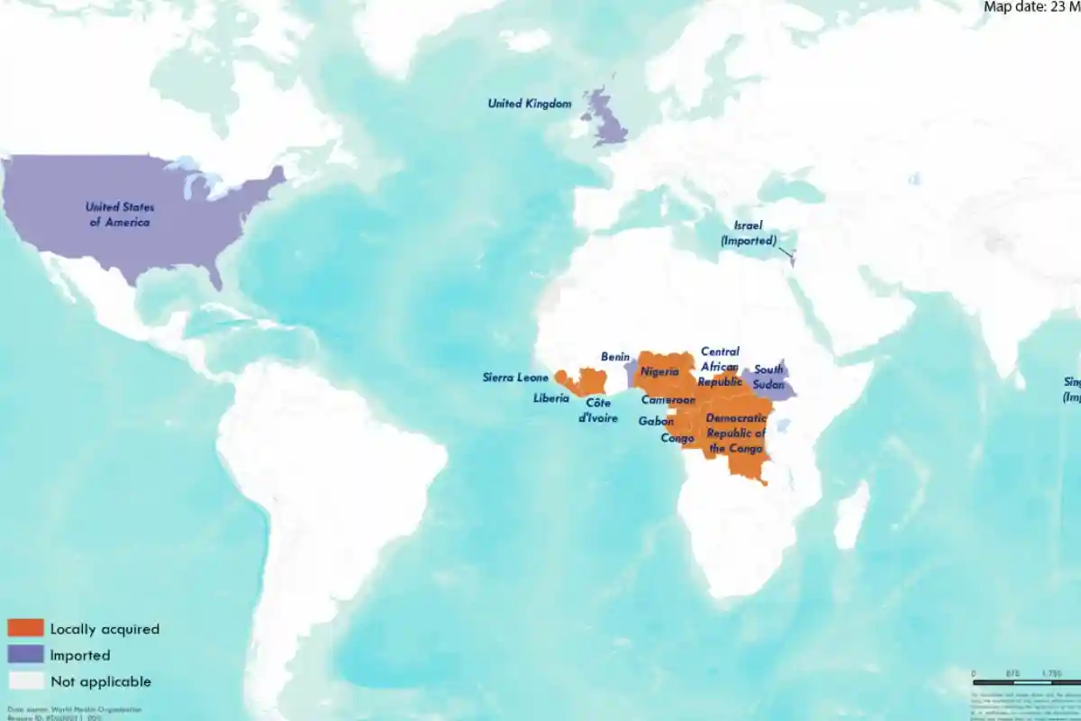 Страны, в которых выявлены случаи заражения обезьяньей оспой. Фото: Who.int / screenshot.