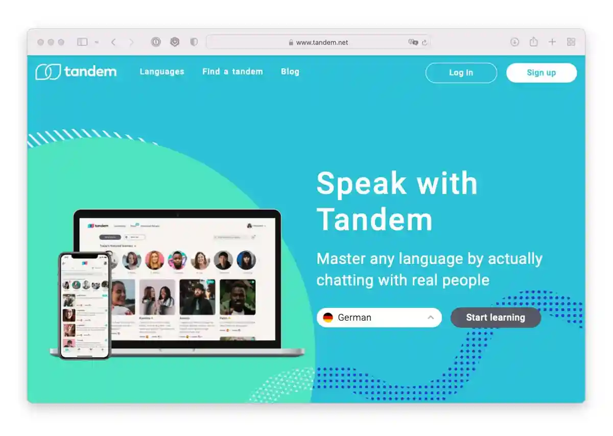 Сайт приложения Tandem.