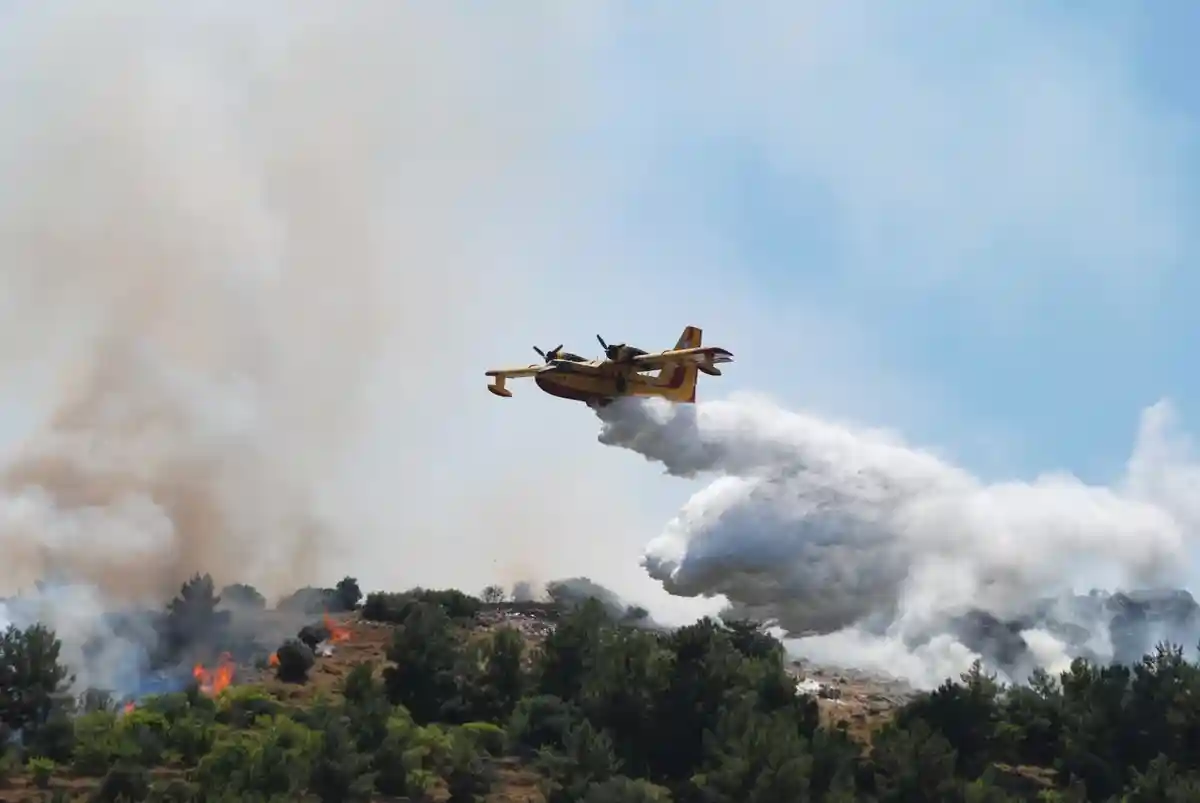 Самолет тушит лесной пожар в Греции. Фото: chiosphotographer / Shuttestock.com
