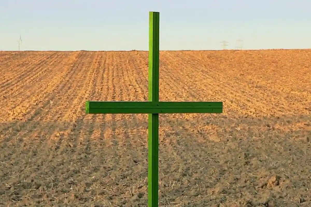 Зеленый крест на полях в Германии как протест аграрной реформе. Фото: wikipedia.org