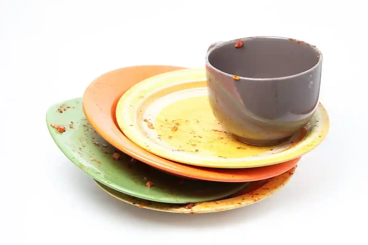 Предварительно ополосните сильно загрязненную посуду вручную или удалите остатки пищи салфеткой. Фото: harmpeti / shutterstock.com