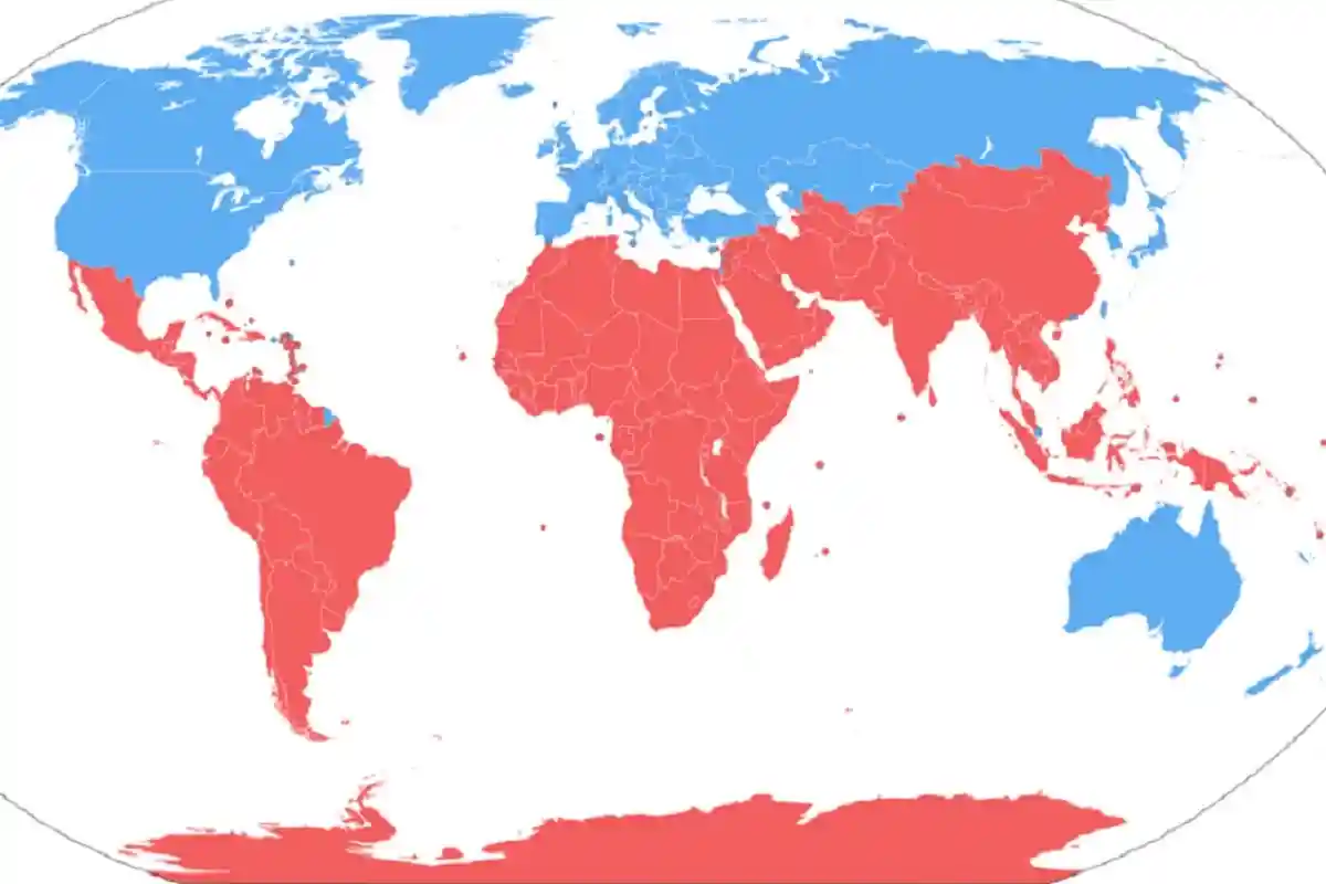Так выглядят глобальный Север и глобальный Юг на карте. Фото: Kingj123 / wikipedia. org