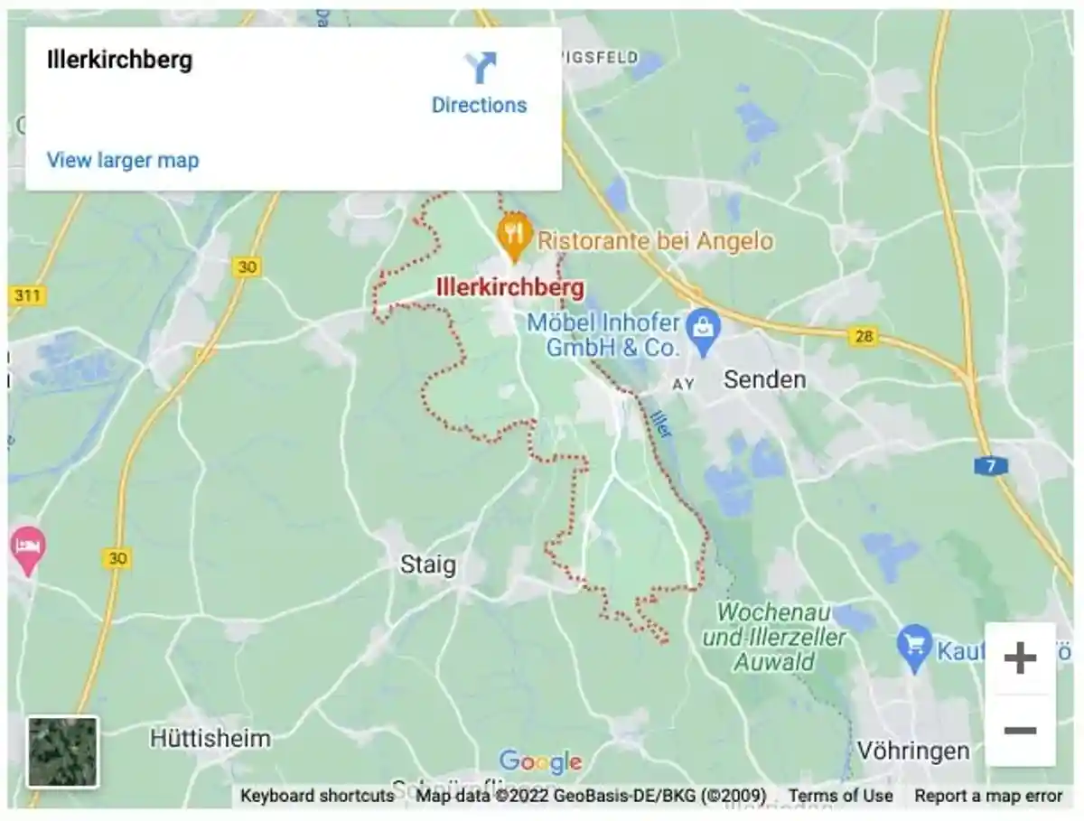 Город Иллеркирхберг, где полиция Германии расследует убийство школьницы. Скриншот: maps.google.com