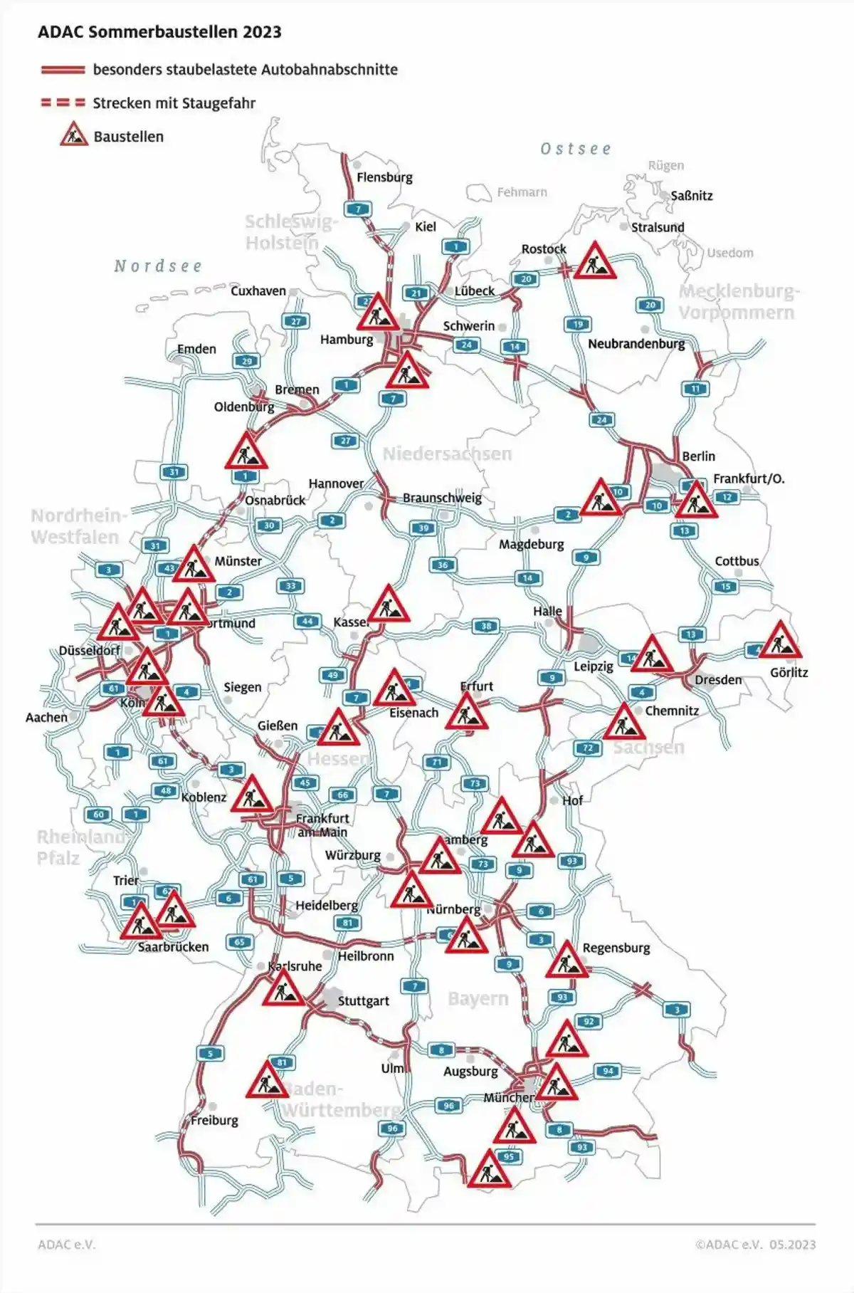 Строительные работы и ожидаемые пробки на дорогах праздничные выходные в Германии. Фото: ADAC/DPA