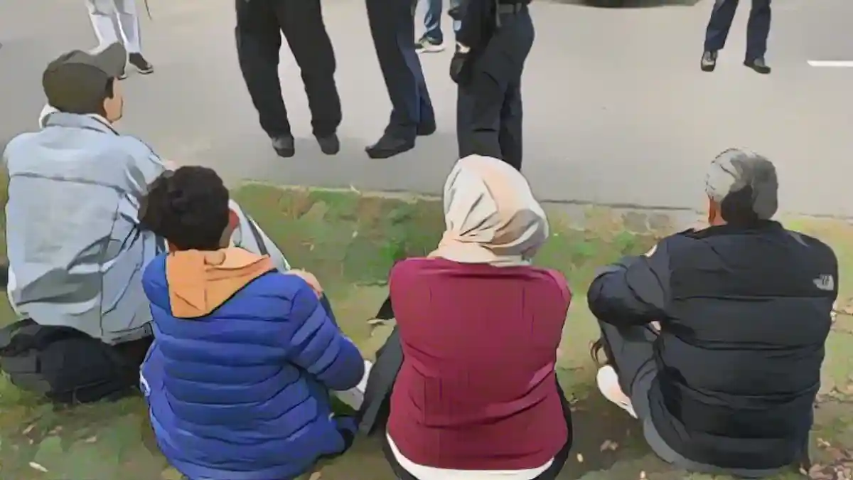 Нелегальные мигранты сидят перед сотрудниками федеральной полиции после задержания в районе Форста (Лаузитц).:Нелегальные мигранты сидят перед сотрудниками федеральной полиции после задержания в районе Форста (Лаузитц).