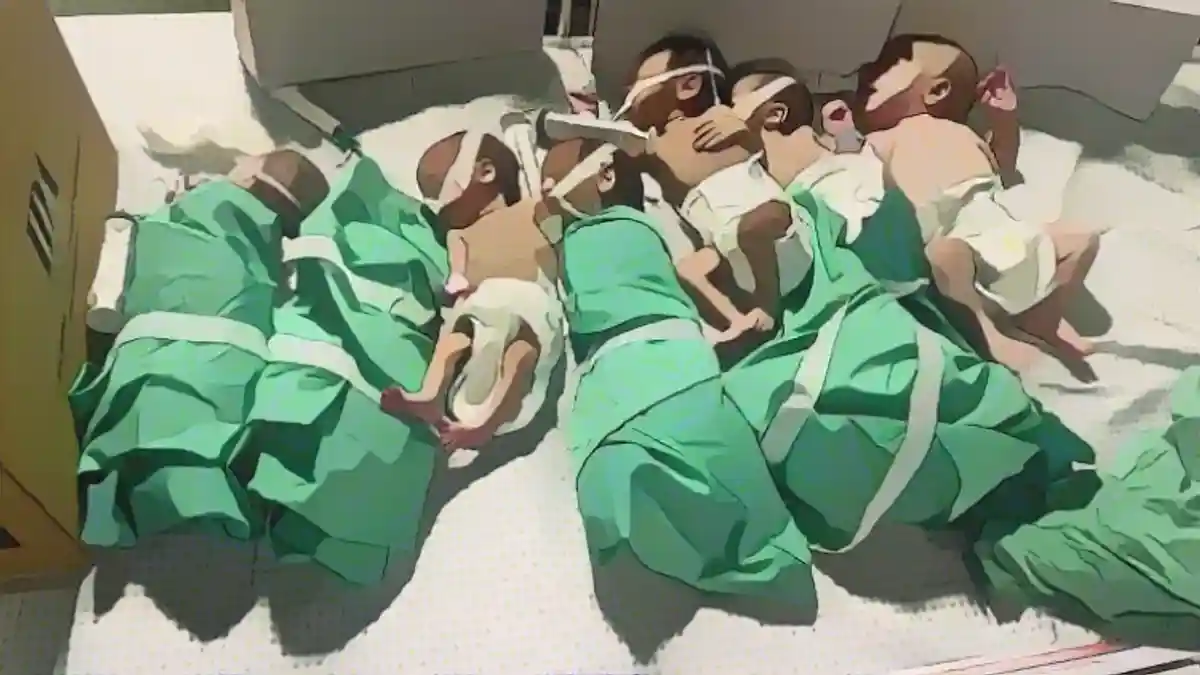 Персонал больницы завернул недоношенных детей в фольгу, чтобы сохранить их тепло.:Персонал больницы завернул недоношенных детей в фольгу, чтобы сохранить их тепло.