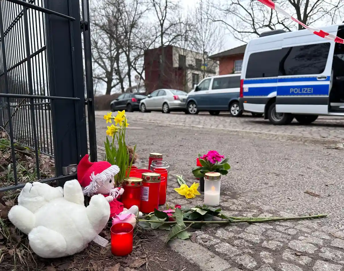 В память о:Недалеко от Бюргерпарка в Панкове прохожие ставили мягкие игрушки, свечи и цветы в память о погибшем ребенке.