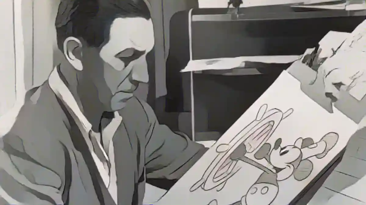 Американский аниматор и продюсер Уолт Дисней рисует Микки Мауса Steamboat Willie Ca 1943:Американский аниматор и продюсер Уолт Дисней рисует Микки Мауса Steamboat Willie Ca 1943.