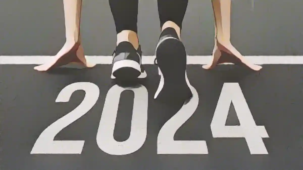 Человек на стартовой линии с надписью "2024:Эти приложения помогут вам выполнить любое новогоднее решение