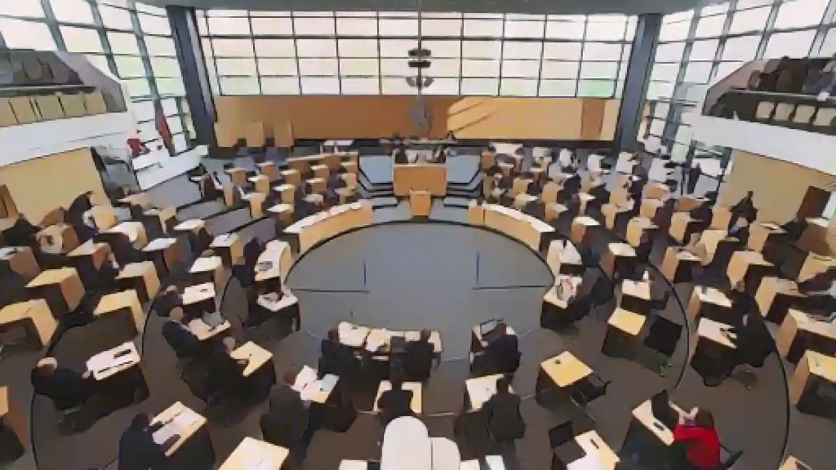 Депутаты сидят в зале пленарных заседаний во время сессии парламента Тюрингии.:Депутаты сидят в зале пленарных заседаний во время сессии парламента Тюрингии. Фото
