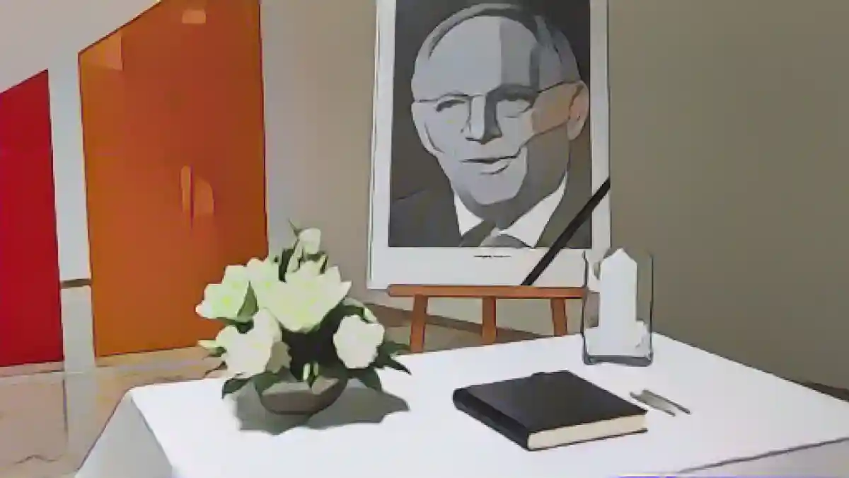 Фотография покойного политика ХДС Вольфганга Шойбле и книга соболезнований находятся в Доме Конрада Аденауэра.:Фотография