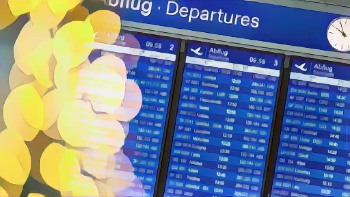 На дисплеях отображается информация о рейсах различных авиакомпаний в аэропорту Дюссельдорфа.:На табло представлена информация о рейсах различных авиакомпаний в аэропорту Дюссельдорфа. Фото
