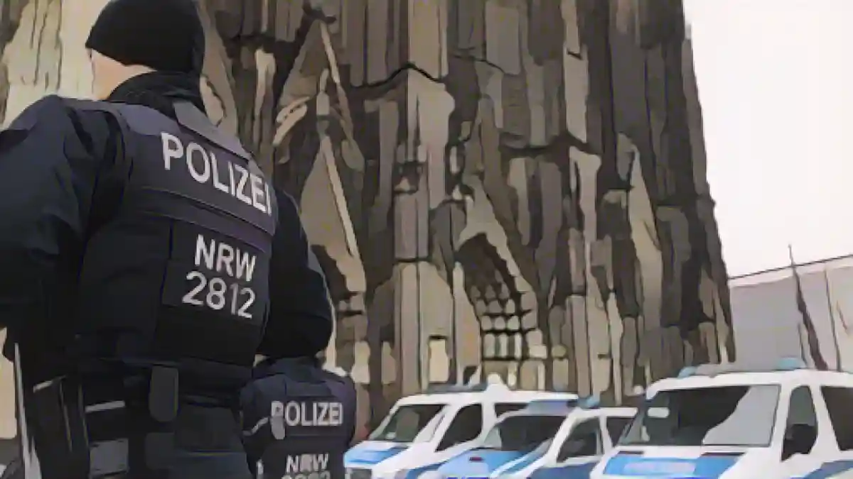 Полицейские патрулируют перед Кельнским собором:Полицейские патрулируют перед Кельнским собором. О возможных планах нападения стало известно в выходные.