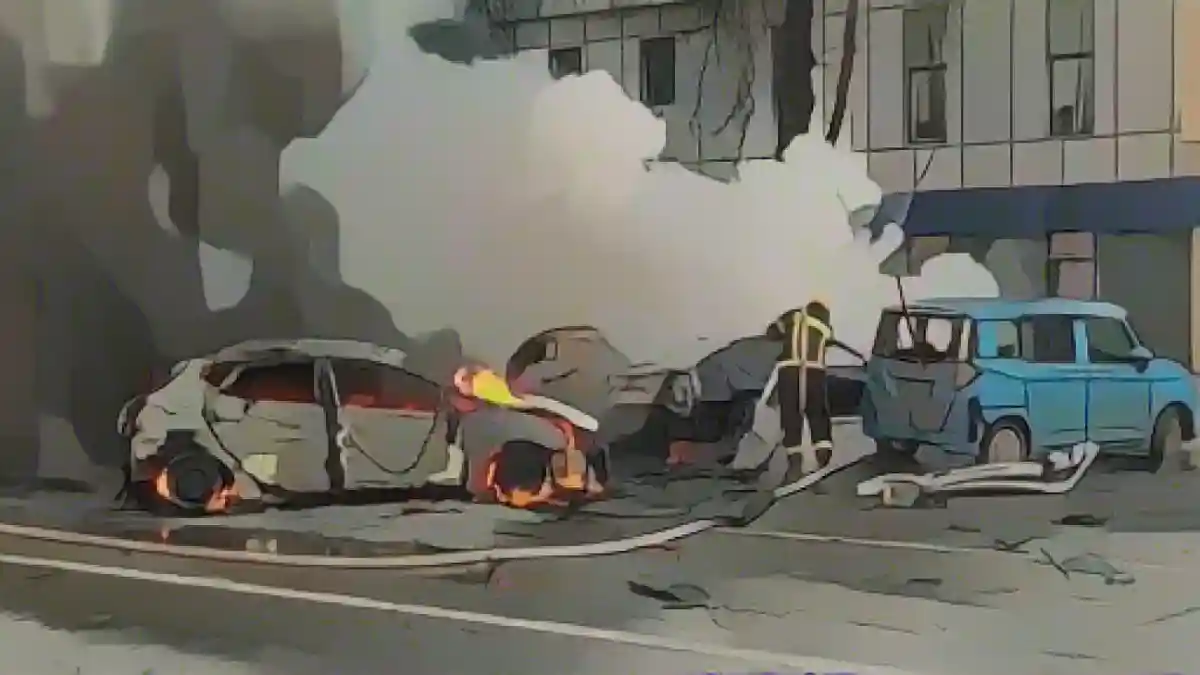 Пожарные тушат горящие автомобили в Белгороде.:Пожарные тушат горящие автомобили в Белгороде. Фото